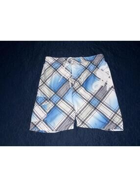 Southpole Swim Trunks Mens Size S Blue Plaid Board Shorts Y2K Surf